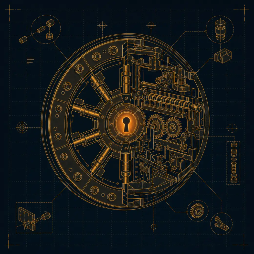 A glowing vault medallion with a keyhole
